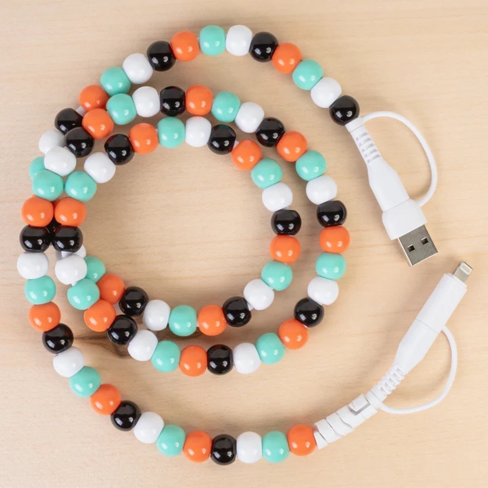 Beaded 4-1 USB Charging Cable - Mint, Orange, Black & White